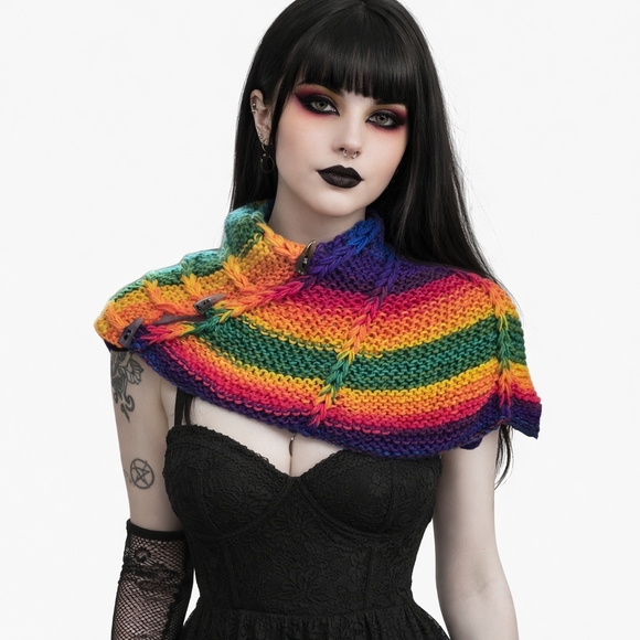 crowsgrove Accessories - Hand Knit One Of A Kind Rainbow Dragonwing Cowl OSFM